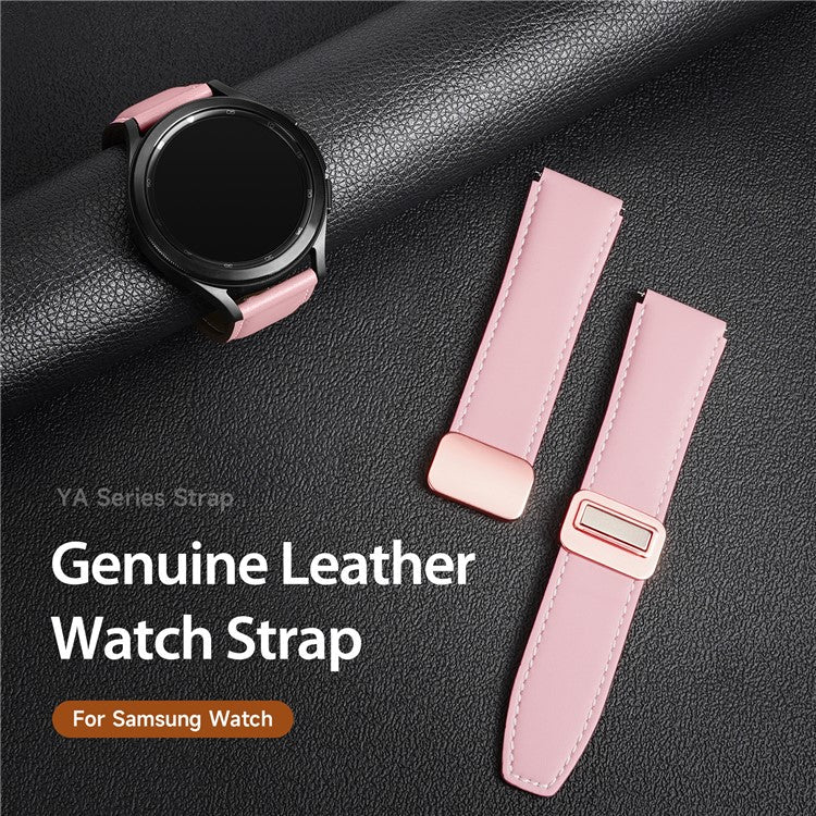 DUX DUCIS YA Series for Samsung Galaxy Watch6 / Watch5 / Huawei Watch GT3 Pro 43mm Genuine Cow Leather Strap 20mm Watch Band - Pink