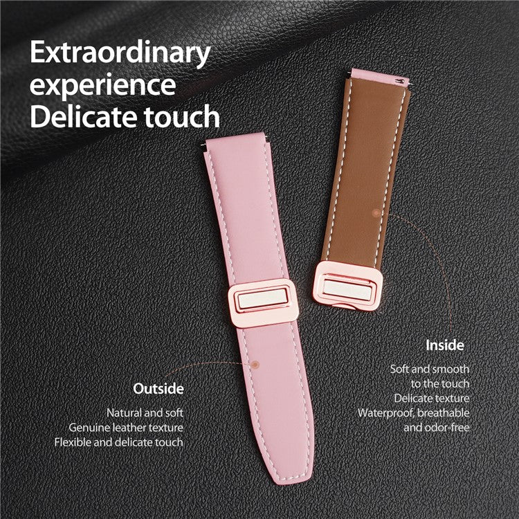 DUX DUCIS YA Series for Samsung Galaxy Watch6 / Watch5 / Huawei Watch GT3 Pro 43mm Genuine Cow Leather Strap 20mm Watch Band - Pink