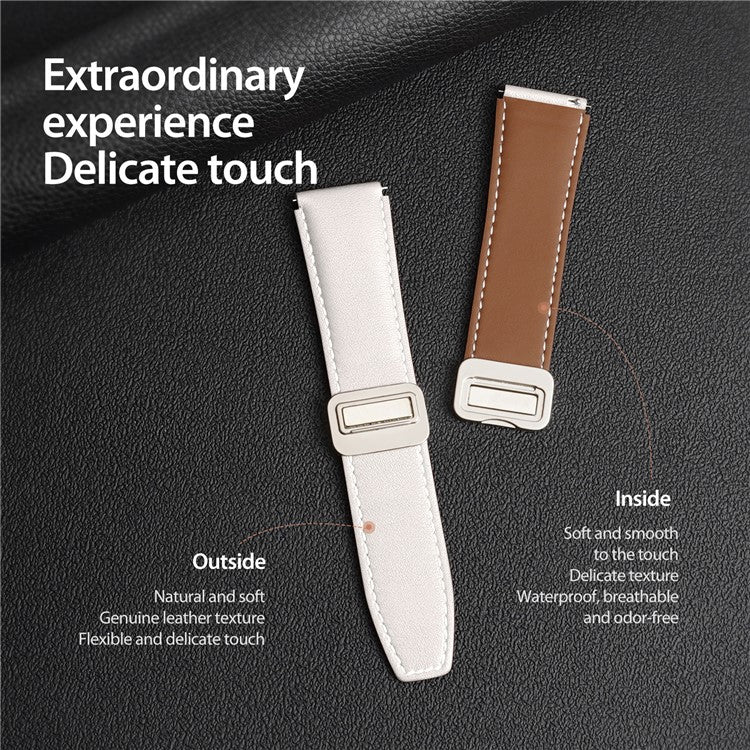 DUX DUCIS YA Series for Samsung Galaxy Watch3 45mm / Huawei Watch Ultimate Genuine Cow Leather Strap 22mm Watch Band - White