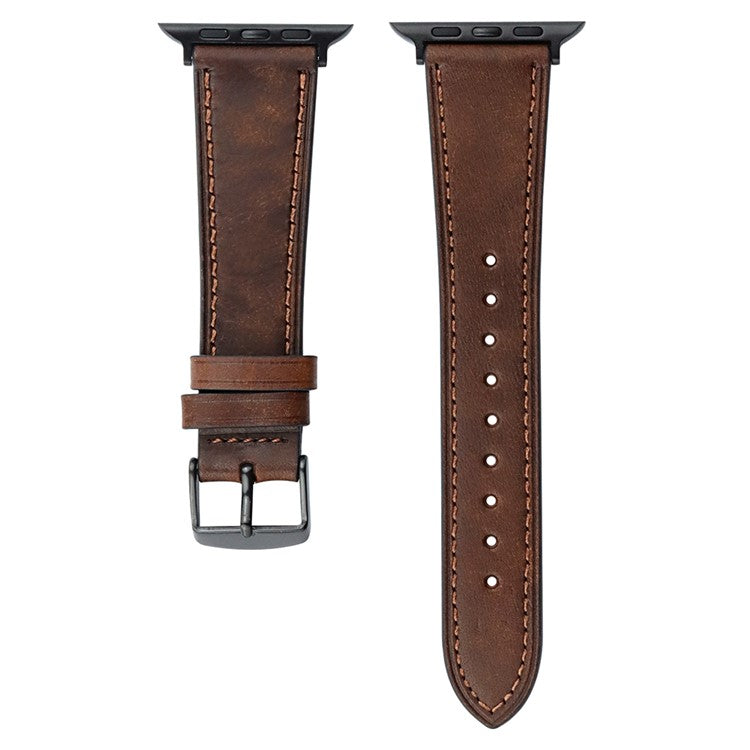 Watch Band for Apple Watch Series 10 42mm / 9 8 7 41mm / SE (2023) SE (2022) SE 6 5 4 40mm / 3 2 1 38mm Watch Strap Genuine Cow Leather Bracelet - Chestnut