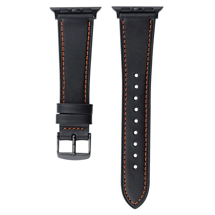 For Apple Watch 10 46mm / Ultra 2 / Ultra 49mm / 9 8 7 45mm / SE (2023) SE (2022) SE 6 5 4 44mm / 3 2 1 42mm Band Genuine Cow Leather Strap - Black 2