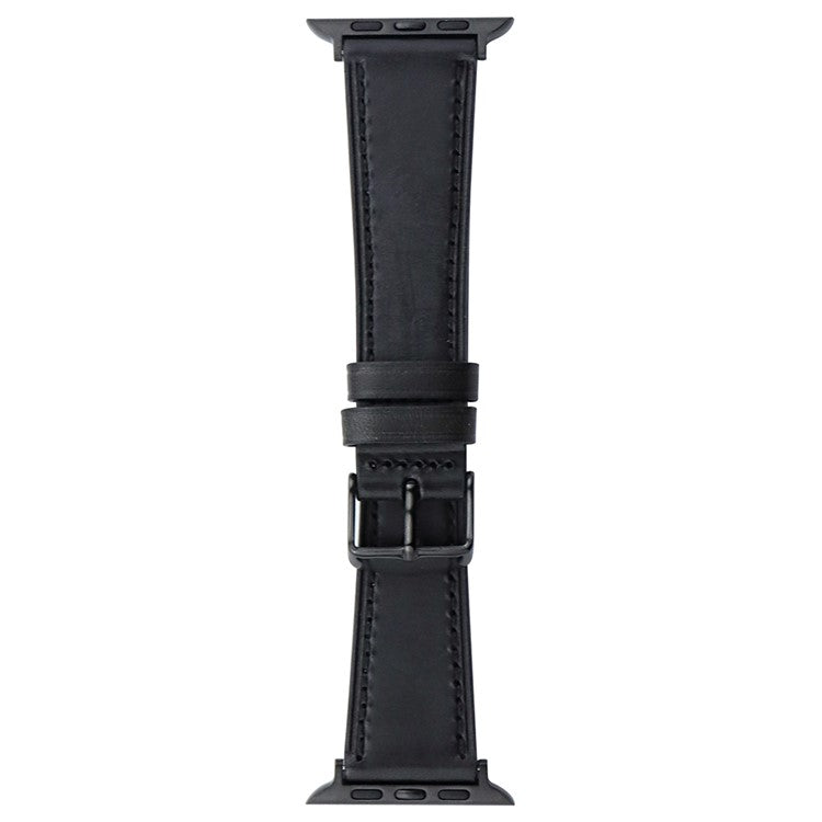 For Apple Watch 10 46mm / Ultra 2 / Ultra 49mm / 9 8 7 45mm / SE (2023) SE (2022) SE 6 5 4 44mm / 3 2 1 42mm Band Genuine Cow Leather Strap - Black 2