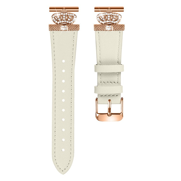 For Garmin Vivomove HR / Vivomove Watch Band Rhinestone Decor Cowhide Strap, Rose Gold Buckle - Apricot