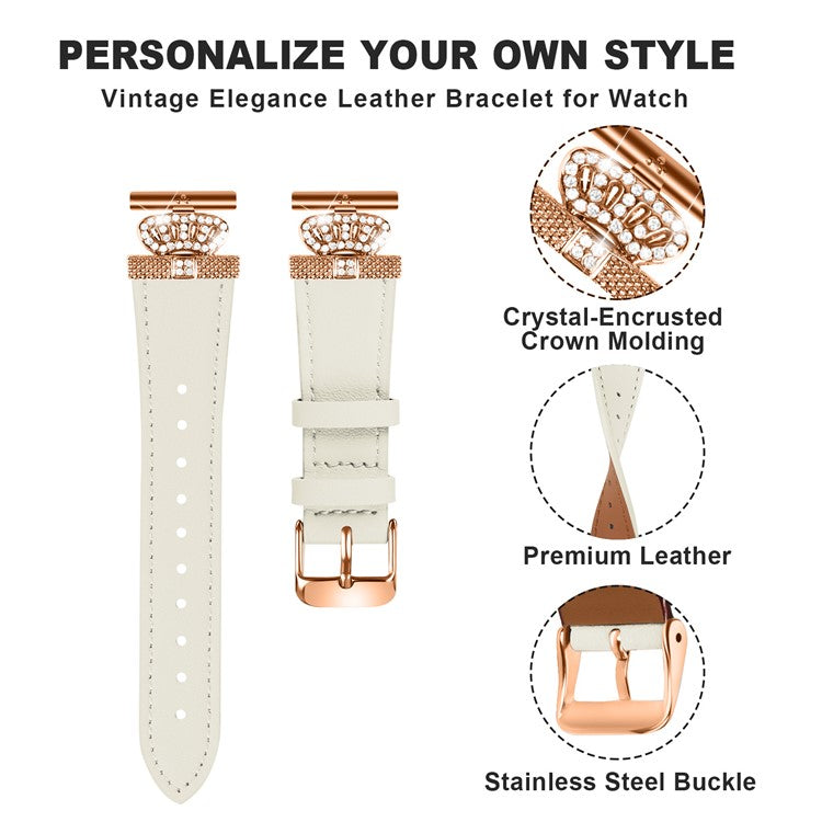 For Garmin Vivomove HR / Vivomove Watch Band Rhinestone Decor Cowhide Strap, Rose Gold Buckle - Apricot
