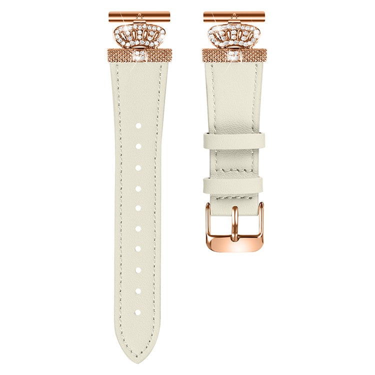 For TicWatch E / 2 / C2 (Black / Silver Dial) Strap Genuine Cow Leather Watchband with Rose Gold Connector - Apricot
