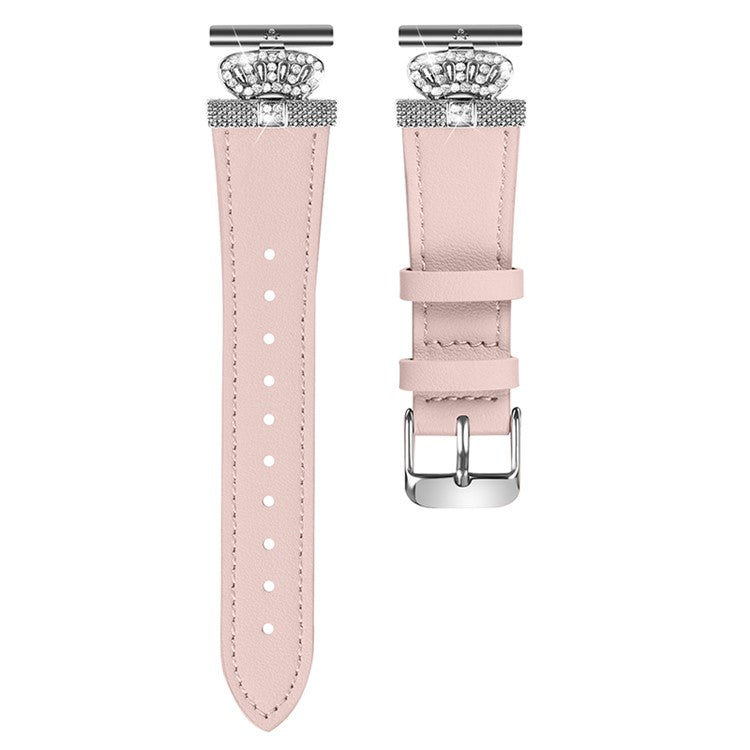 For Huawei Watch 2 / GT 2 42mm / GT 3 42mm Band Replacement Genuine Cow Leather Strap with Silver Connector - Pink
