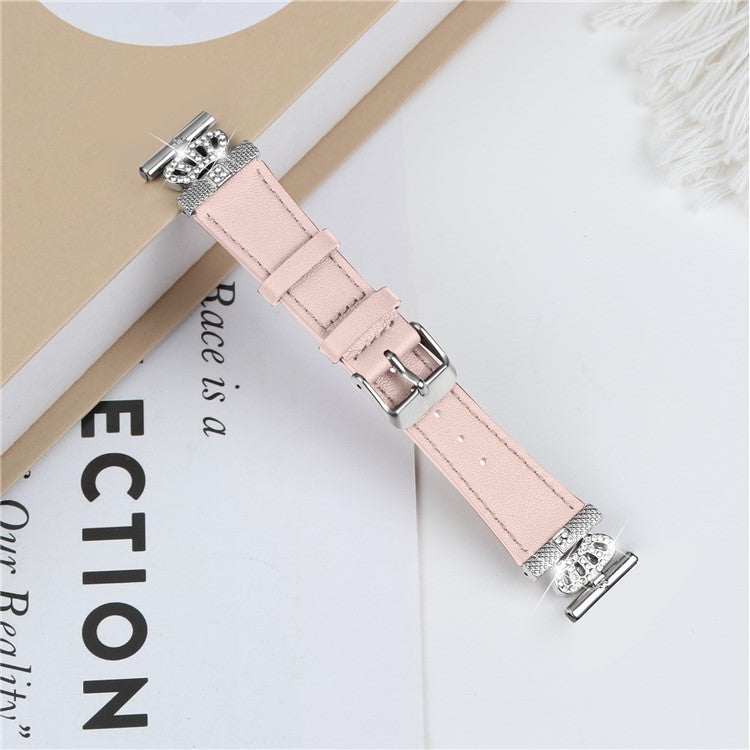 For Huawei Watch 2 / GT 2 42mm / GT 3 42mm Band Replacement Genuine Cow Leather Strap with Silver Connector - Pink