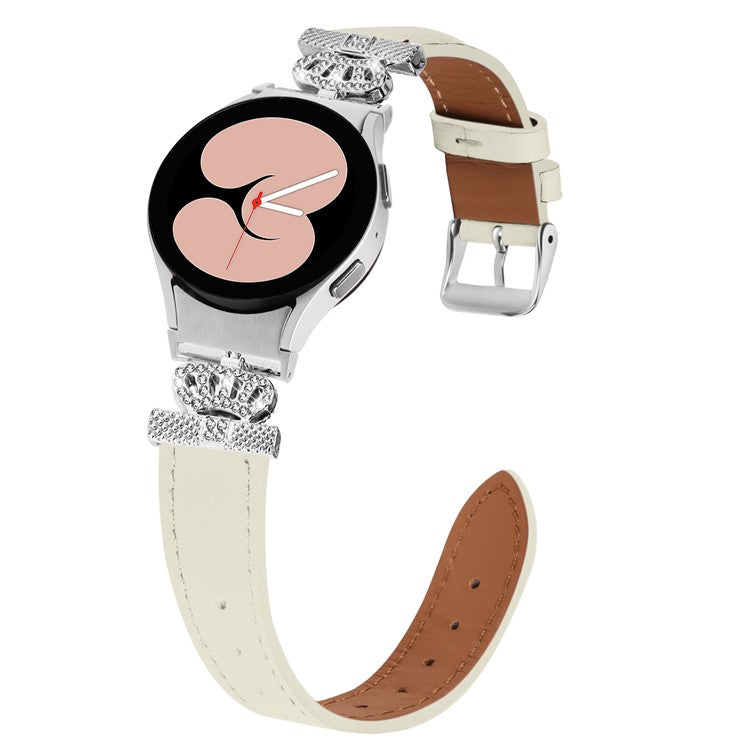 For Samsung Galaxy Watch FE 40mm / Watch4 Active Classic / Watch 5 Pro Genuine Cow Leather Smart Watch Strap (Silver Buckle) - Beige