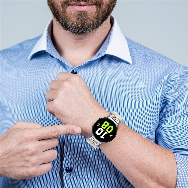 For Samsung Galaxy Watch FE 40mm / Watch4 Active Classic / Watch 5 Pro Genuine Cow Leather Smart Watch Strap (Silver Buckle) - Beige