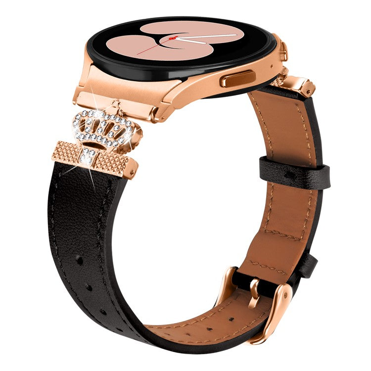 Smart Watch Strap for Samsung Galaxy Watch4 / Watch 5 Genuine Cow Leather Band (Rose Gold Buckle) - Black