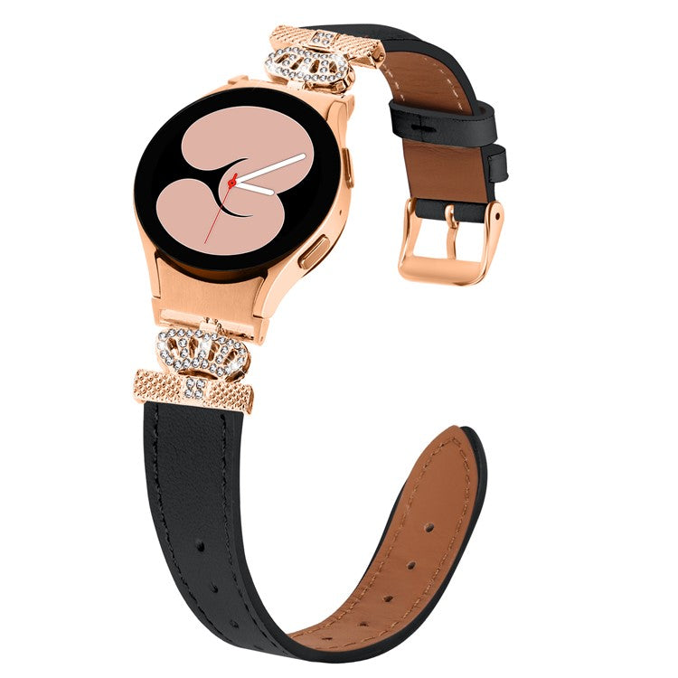 Smart Watch Strap for Samsung Galaxy Watch4 / Watch 5 Genuine Cow Leather Band (Rose Gold Buckle) - Black