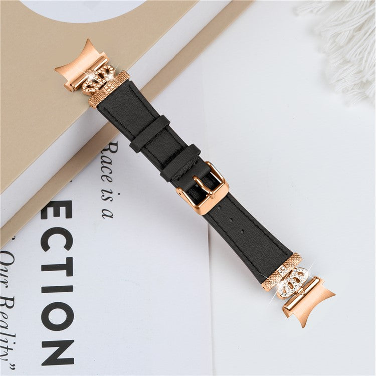 Smart Watch Strap for Samsung Galaxy Watch4 / Watch 5 Genuine Cow Leather Band (Rose Gold Buckle) - Black