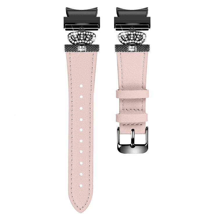 For Samsung Galaxy Watch4 Active Classic / Watch 5 Pro Active Genuine Cow Leather Smart Watch Strap (Black Buckle) - Pink