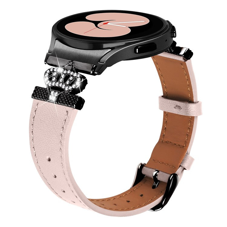 For Samsung Galaxy Watch4 Active Classic / Watch 5 Pro Active Genuine Cow Leather Smart Watch Strap (Black Buckle) - Pink