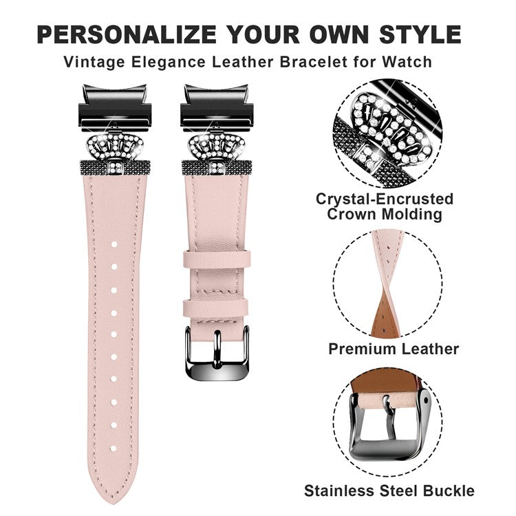 For Samsung Galaxy Watch4 Active Classic / Watch 5 Pro Active Genuine Cow Leather Smart Watch Strap (Black Buckle) - Pink