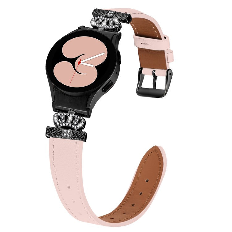 For Samsung Galaxy Watch4 Active Classic / Watch 5 Pro Active Genuine Cow Leather Smart Watch Strap (Black Buckle) - Pink