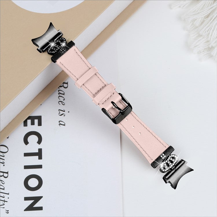 For Samsung Galaxy Watch4 Active Classic / Watch 5 Pro Active Genuine Cow Leather Smart Watch Strap (Black Buckle) - Pink