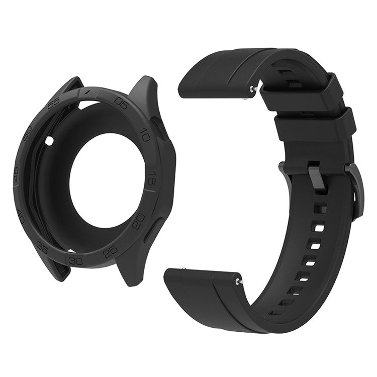 For Huawei Watch GT 4 46mm Silicone Strap Watch Band with Watch Case - Black