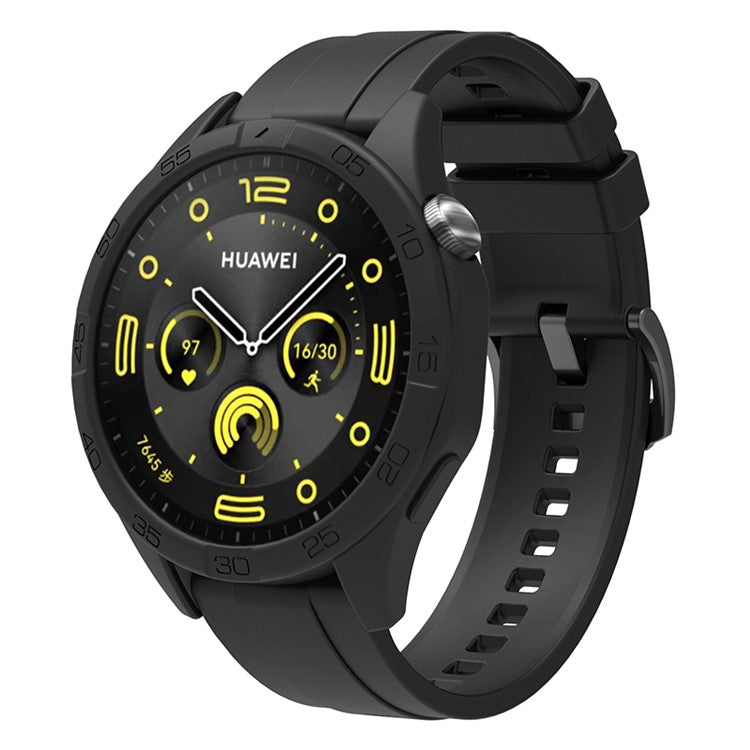 For Huawei Watch GT 4 46mm Silicone Strap Watch Band with Watch Case - Black