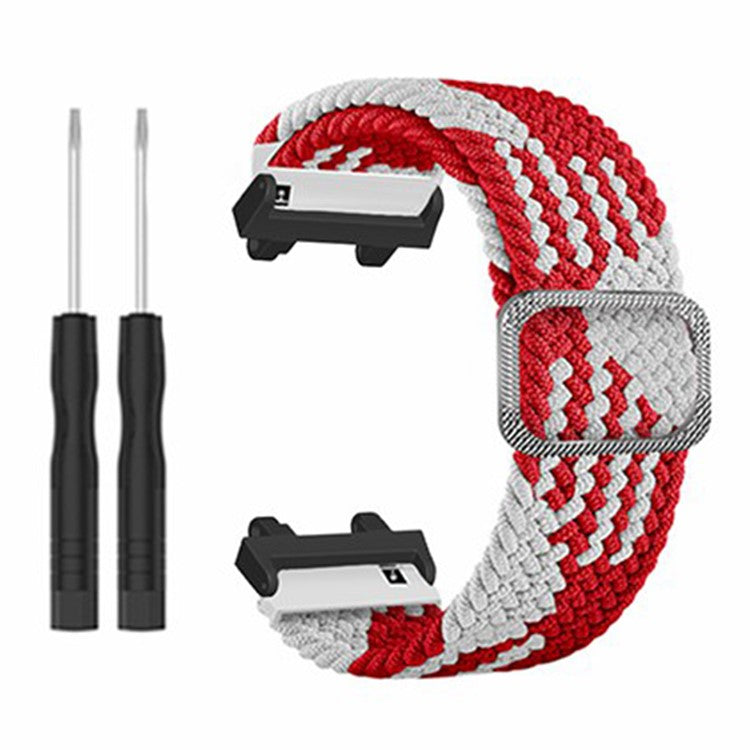 For Huami Amazfit Active Edge (A2212) Watch Band Braided Nylon Adjustable Straps - Red White