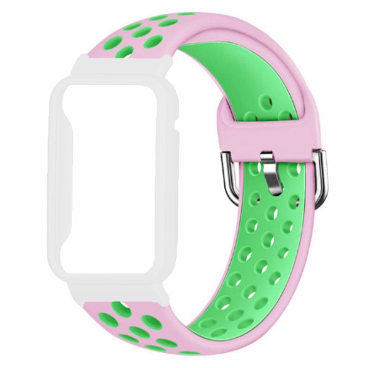 For Xiaomi Smart Band 8 Pro Silicone Watch Bands Replacement Strap with Watch Case - Pink+Green