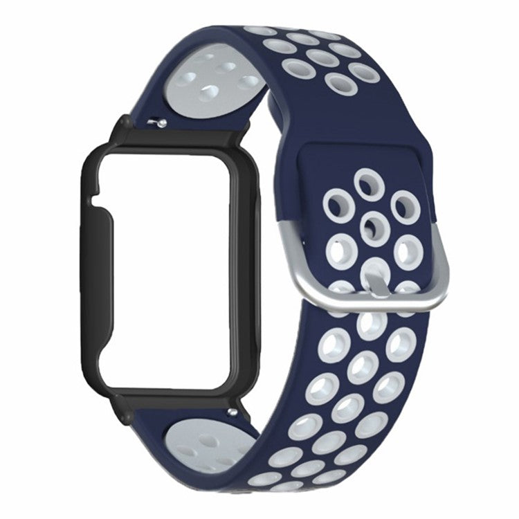 For Xiaomi Smart Band 8 Pro Silicone Watch Bands Replacement Strap with Watch Case - Dark Blue+White