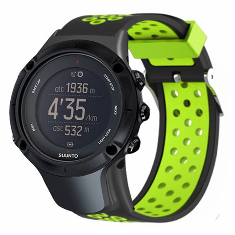 For Sunnto Ambit 3 / Ambit 3 Sport / Ambit 3 Run Watch Band Silicone Breathable Wristband - Black+Green