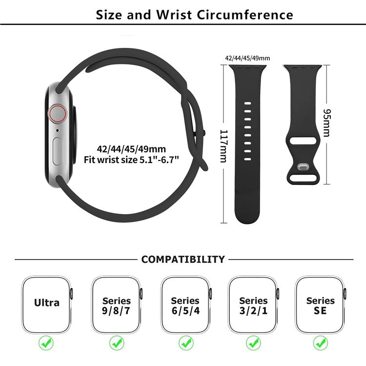 KALEBOL For Apple Watch 10 46mm / Ultra 2 / Ultra 49mm / 9 8 7 45mm / SE (2023) SE (2022) SE 6 5 4 44mm / 3 2 1 42mm Silicone Watch Strap, Size: S / M - Grey