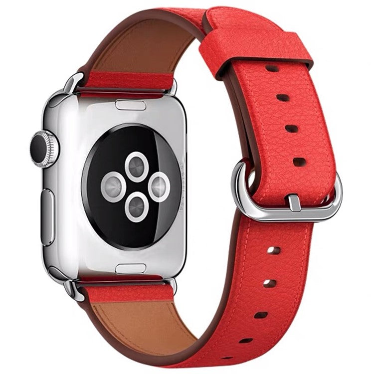 Watch Band for Apple Watch Series 10 42mm / 9 8 7 41mm / SE (2023) SE (2022) SE 6 5 4 40mm / 3 2 1 38mm Genuine Cow Leather Watch Strap - Red