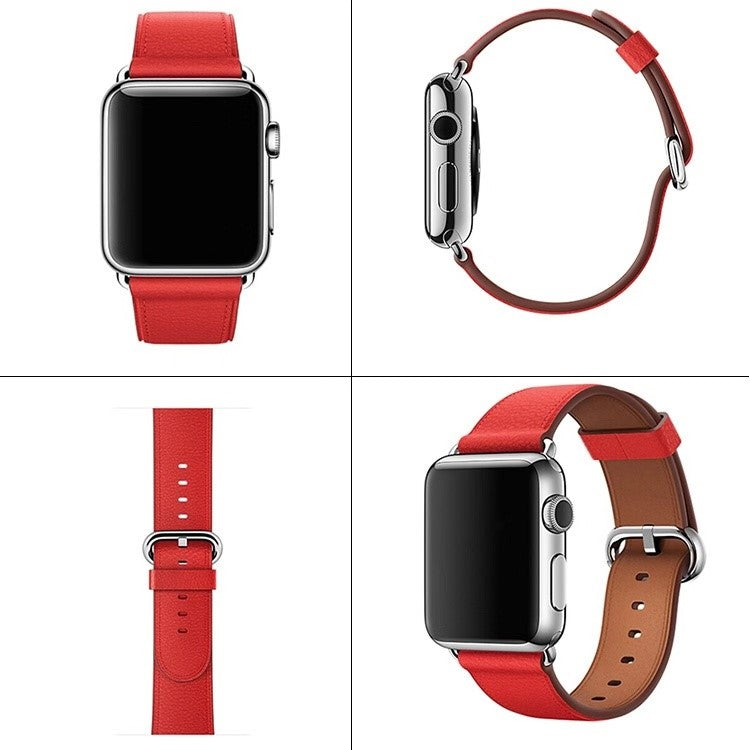 Watch Band for Apple Watch Series 10 42mm / 9 8 7 41mm / SE (2023) SE (2022) SE 6 5 4 40mm / 3 2 1 38mm Genuine Cow Leather Watch Strap - Red