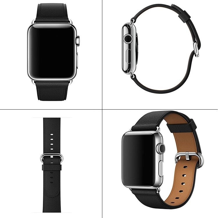 For Apple Watch 10 46mm / Ultra 2 / Ultra 49mm / 9 8 7 45mm / SE (2023) SE (2022) SE 6 5 4 44mm / 3 2 1 42mm Genuine Cow Leather Watch Strap - Black