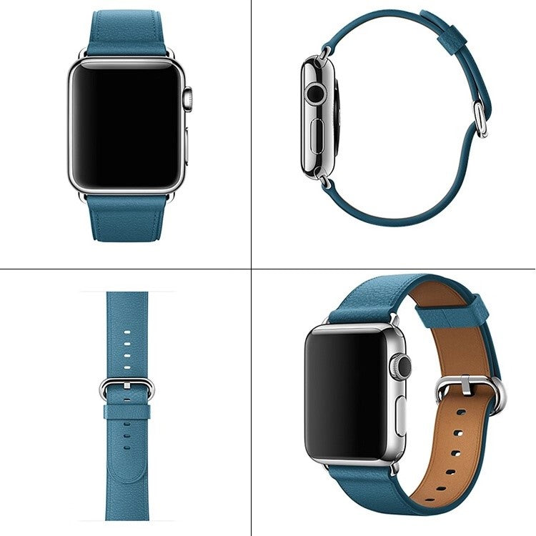For Apple Watch 10 46mm / Ultra 2 / Ultra 49mm / 9 8 7 45mm / SE (2023) SE (2022) SE 6 5 4 44mm / 3 2 1 42mm Genuine Cow Leather Watch Strap - Cyan