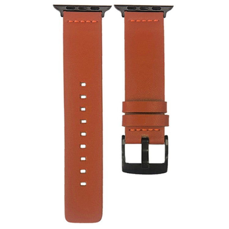 For Apple Watch Watch 10 46mm / Ultra 2 / Ultra 49mm / 9 8 7 45mm / SE (2023) SE (2022) SE 6 5 4 44mm / 3 2 1 42mm Genuine Cow Leather Watch Band - Orange