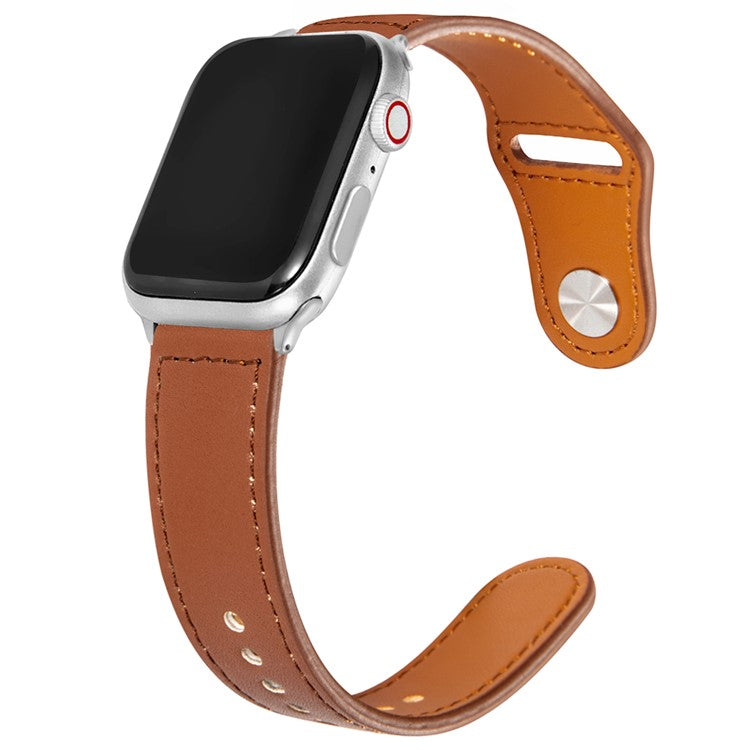 For Apple Watch 10 46mm / Ultra 2 / Ultra 49mm / 9 8 7 45mm / SE (2023) SE (2022) SE 6 5 4 44mm / 3 2 1 42mm Genuine Cow Leather Watchband - Brown