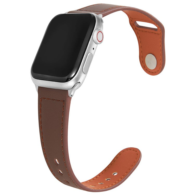 For Apple Watch 10 46mm / Ultra 2 / Ultra 49mm / 9 8 7 45mm / SE (2023) SE (2022) SE 6 5 4 44mm / 3 2 1 42mm Genuine Cow Leather Watchband - Coffee