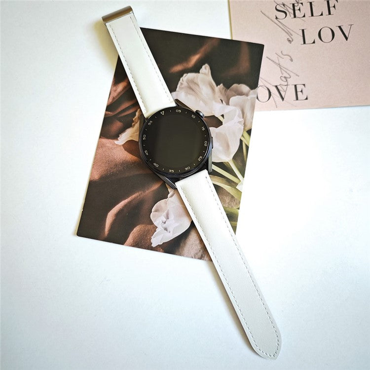 22mm Universal Replacement Wrist Band Magnetic Cow Leather Strap - White