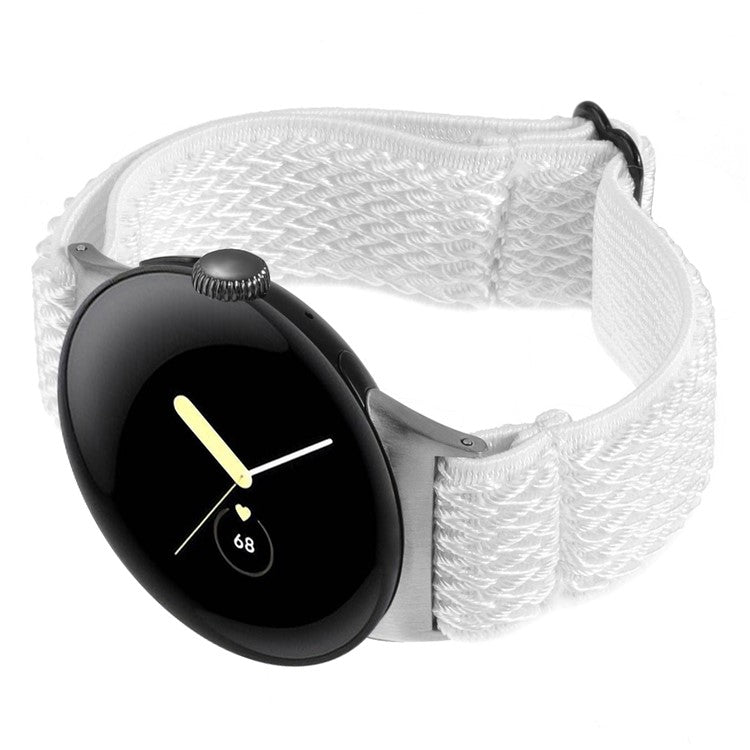 For Google Pixel Watch 3 41mm / Watch 2 / Pixel Watch Nylon Braided Watch Band Wave Wrist Strap - White