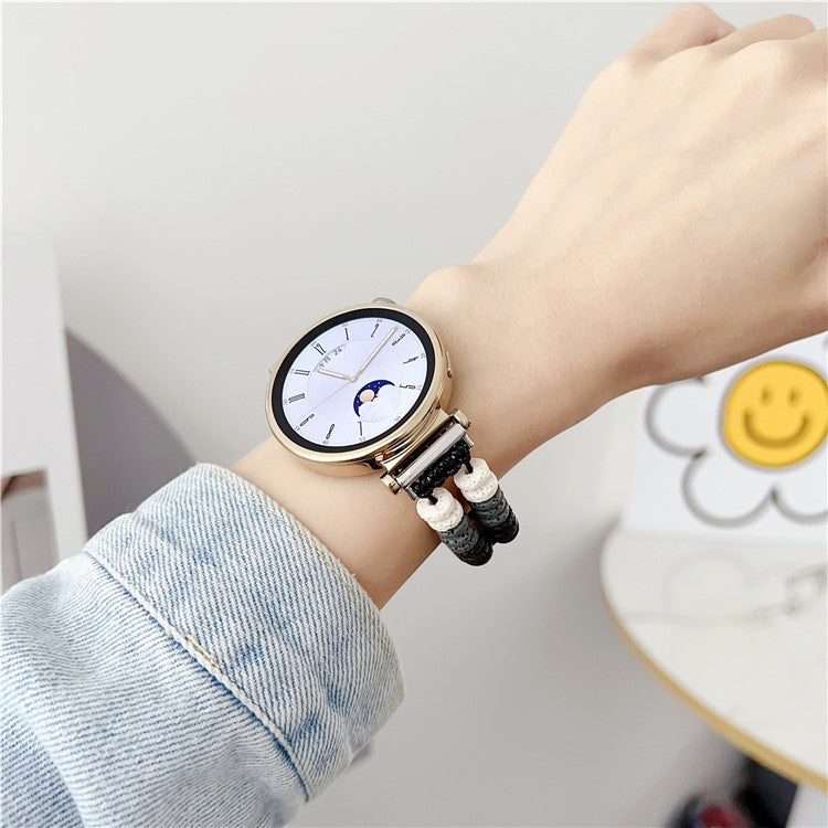 For Huawei Watch GT 4 41mm / Garmin Venu 3S 18mm Leather Watch Strap Volcanic Rock Beads Band - Black