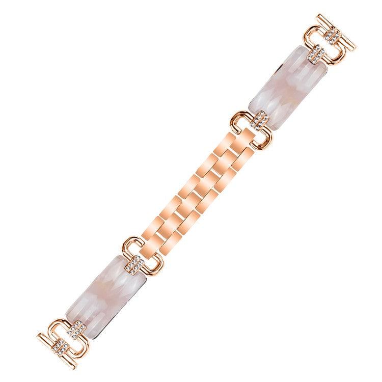 For Pebble Time Round / Pebble 2 Rhinestone Decor Watch Band Resin Strap - Rose Gold+Pink