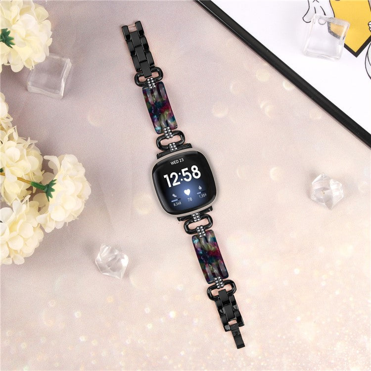 For Fitbit Versa 4 / Sense 2 Smartwatch Band Resin+Rhinestone Strap - Black