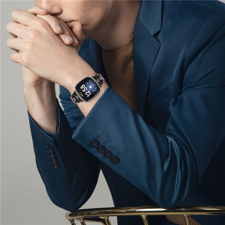 For Fitbit Versa 4 / Sense 2 Smartwatch Band Resin+Rhinestone Strap - Black