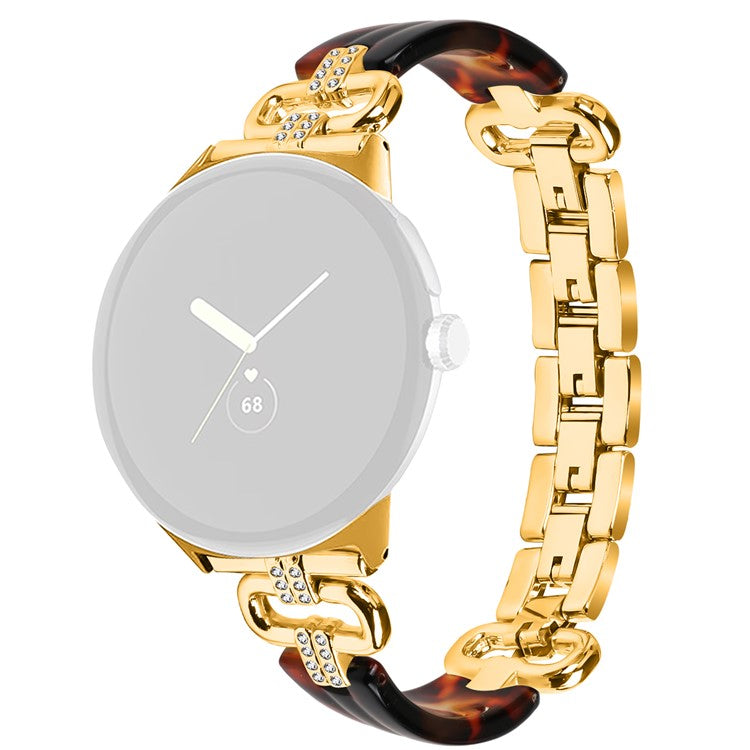 For Google Pixel Watch Bracelet Strap Resin+Rhinestone Watch Band - Gold+Black