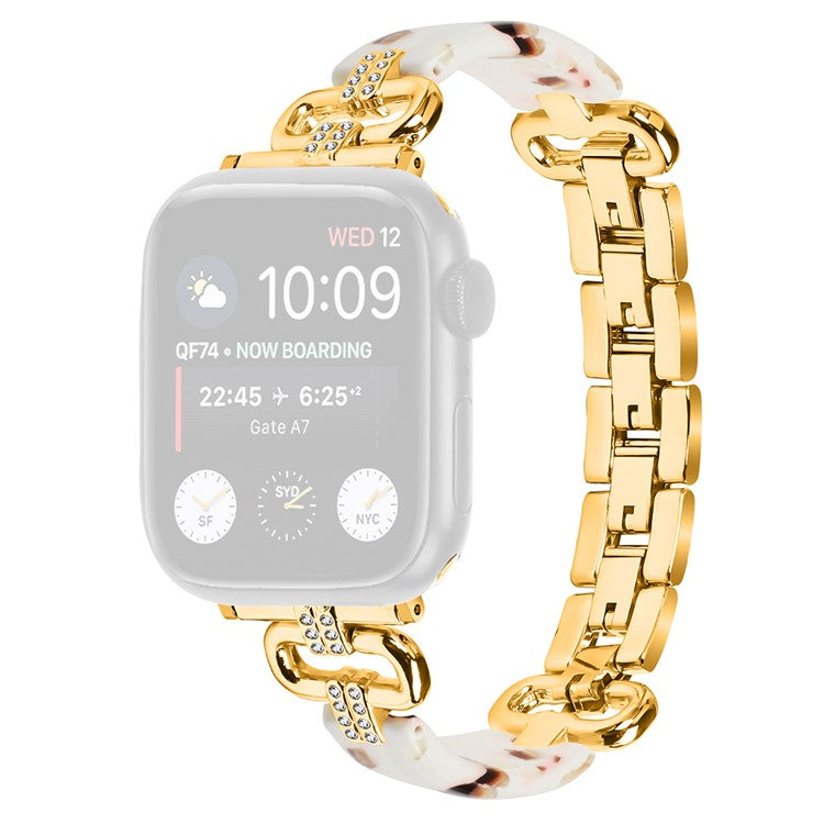 Watch Band for Apple Watch Series 10 42mm / 9 8 7 41mm / SE (2023) SE (2022) SE 6 5 4 40mm / 3 2 1 38mm Resin Wrist Strap - Gold+White