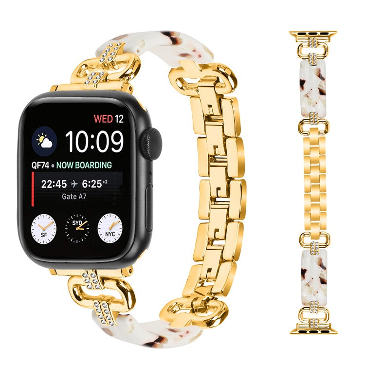 Watch Band for Apple Watch Series 10 42mm / 9 8 7 41mm / SE (2023) SE (2022) SE 6 5 4 40mm / 3 2 1 38mm Resin Wrist Strap - Gold+White