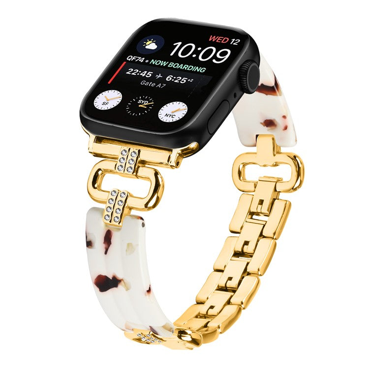 Watch Band for Apple Watch Series 10 42mm / 9 8 7 41mm / SE (2023) SE (2022) SE 6 5 4 40mm / 3 2 1 38mm Resin Wrist Strap - Gold+White