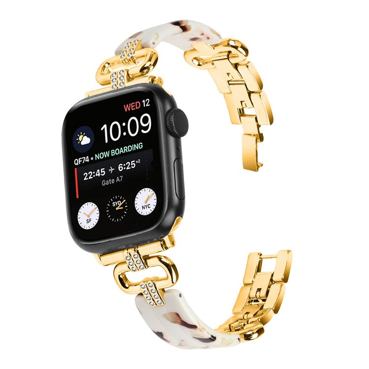 Watch Band for Apple Watch Series 10 42mm / 9 8 7 41mm / SE (2023) SE (2022) SE 6 5 4 40mm / 3 2 1 38mm Resin Wrist Strap - Gold+White