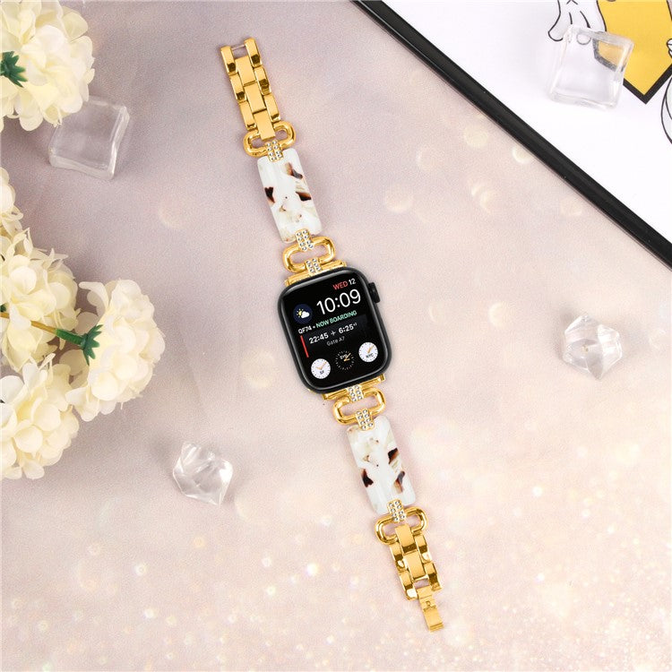 Watch Band for Apple Watch Series 10 42mm / 9 8 7 41mm / SE (2023) SE (2022) SE 6 5 4 40mm / 3 2 1 38mm Resin Wrist Strap - Gold+White