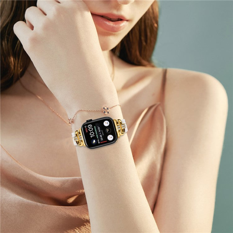 Watch Band for Apple Watch Series 10 42mm / 9 8 7 41mm / SE (2023) SE (2022) SE 6 5 4 40mm / 3 2 1 38mm Resin Wrist Strap - Gold+White