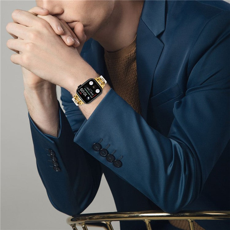 Watch Band for Apple Watch Series 10 42mm / 9 8 7 41mm / SE (2023) SE (2022) SE 6 5 4 40mm / 3 2 1 38mm Resin Wrist Strap - Gold+White