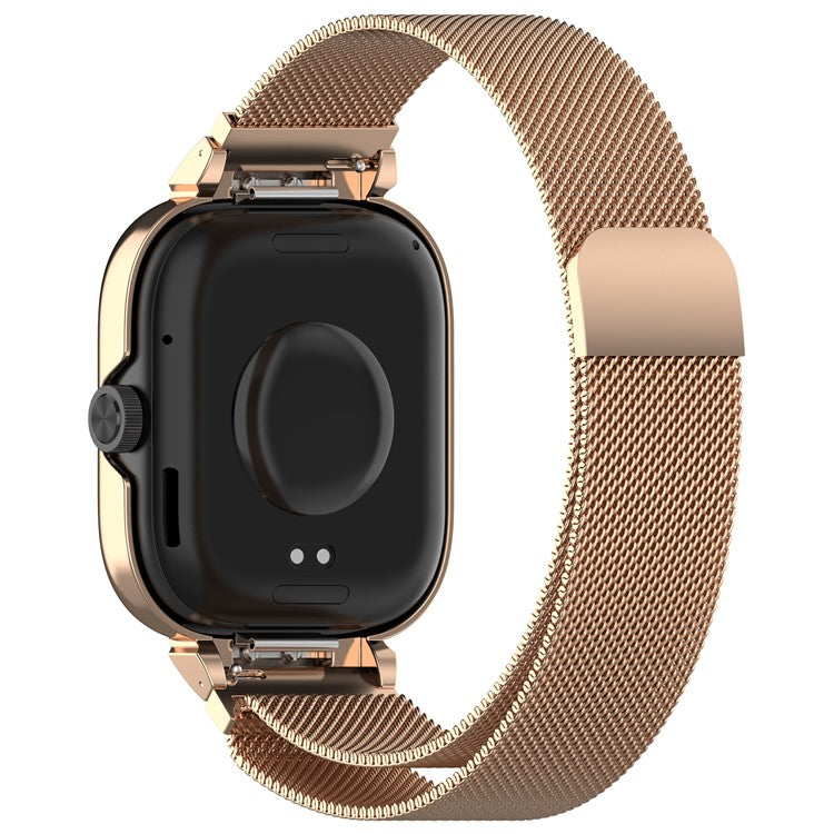 For Xiaomi Redmi Watch 4 Stainless Steel Milanese Watch Strap with Metal Case - Rose Gold